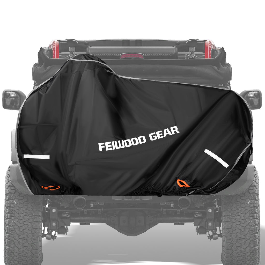 FEIWOOD GEAR Bike Cover for Transport on Rack, Waterproof Bicycle Cover Outdoor Storage for 1 Bike on Rear Bike Rack, Extra Fabric Reinforcement at the Handlebar & Pedal Area