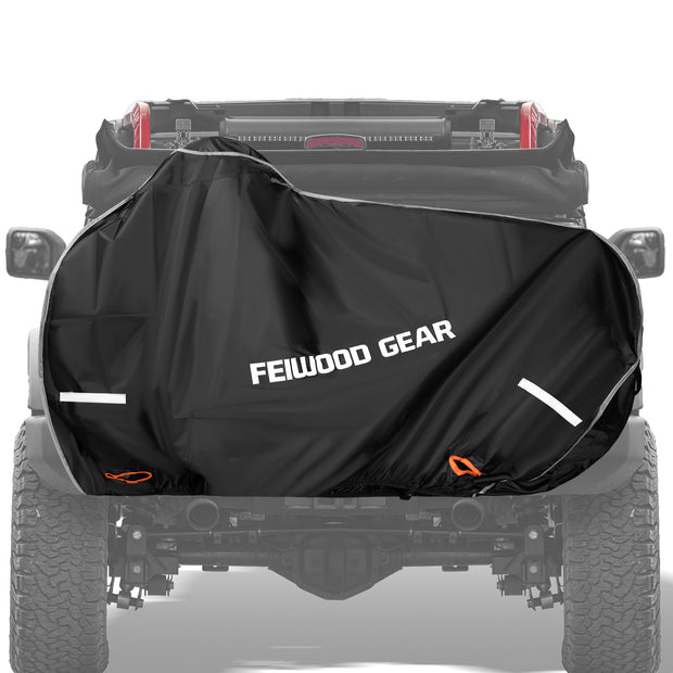 FEIWOOD GEAR Bike Cover for Transport on Rack, Waterproof Bicycle Cover Outdoor Storage for 1 Bike on Rear Bike Rack, Extra Fabric Reinforcement at the Handlebar & Pedal Area