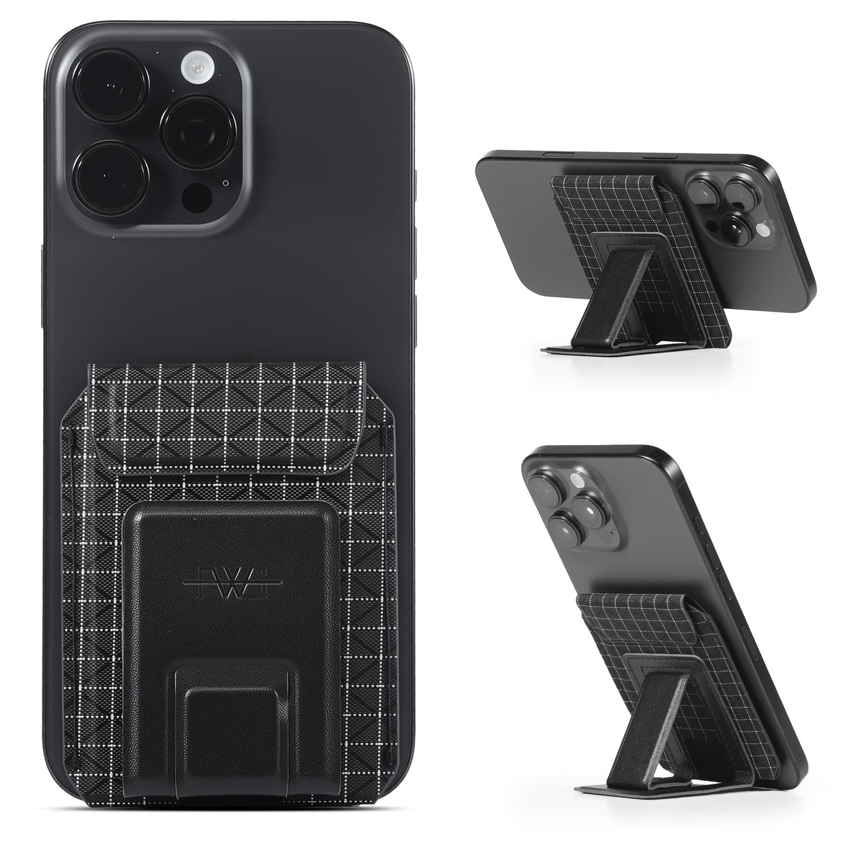 FEIWOODGEAR Magnetic Wallet Stand for iPhone Series, Slim Leather Card Holder fits 3 Cards，Anti-Degaussing for Office Travel Shopping