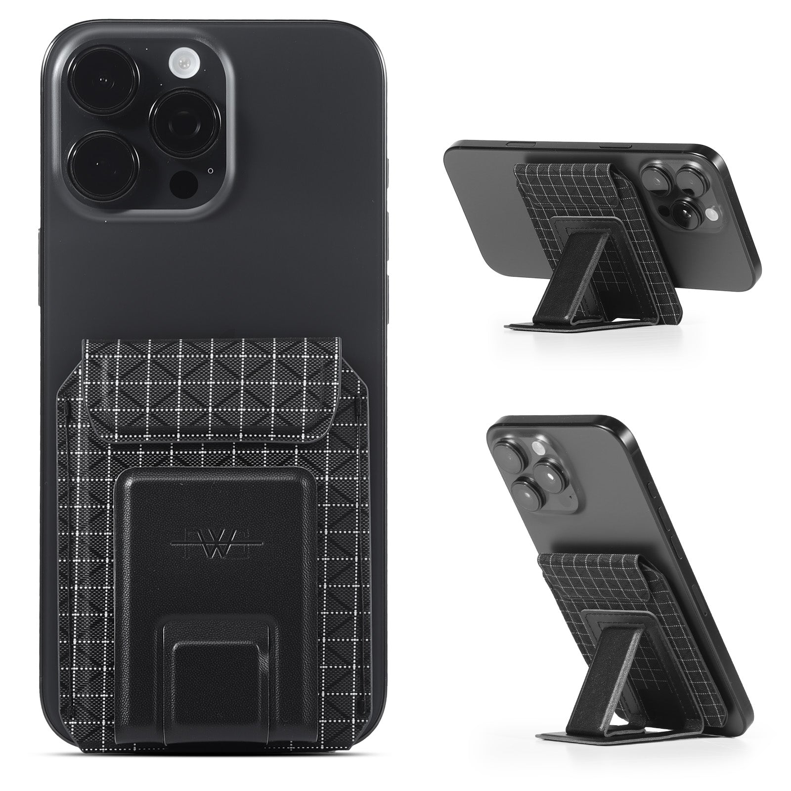 FEIWOODGEAR Magnetic Wallet Stand for iPhone Series, Slim Leather Card Holder fits 3 Cards，Anti-Degaussing for Office Travel Shopping