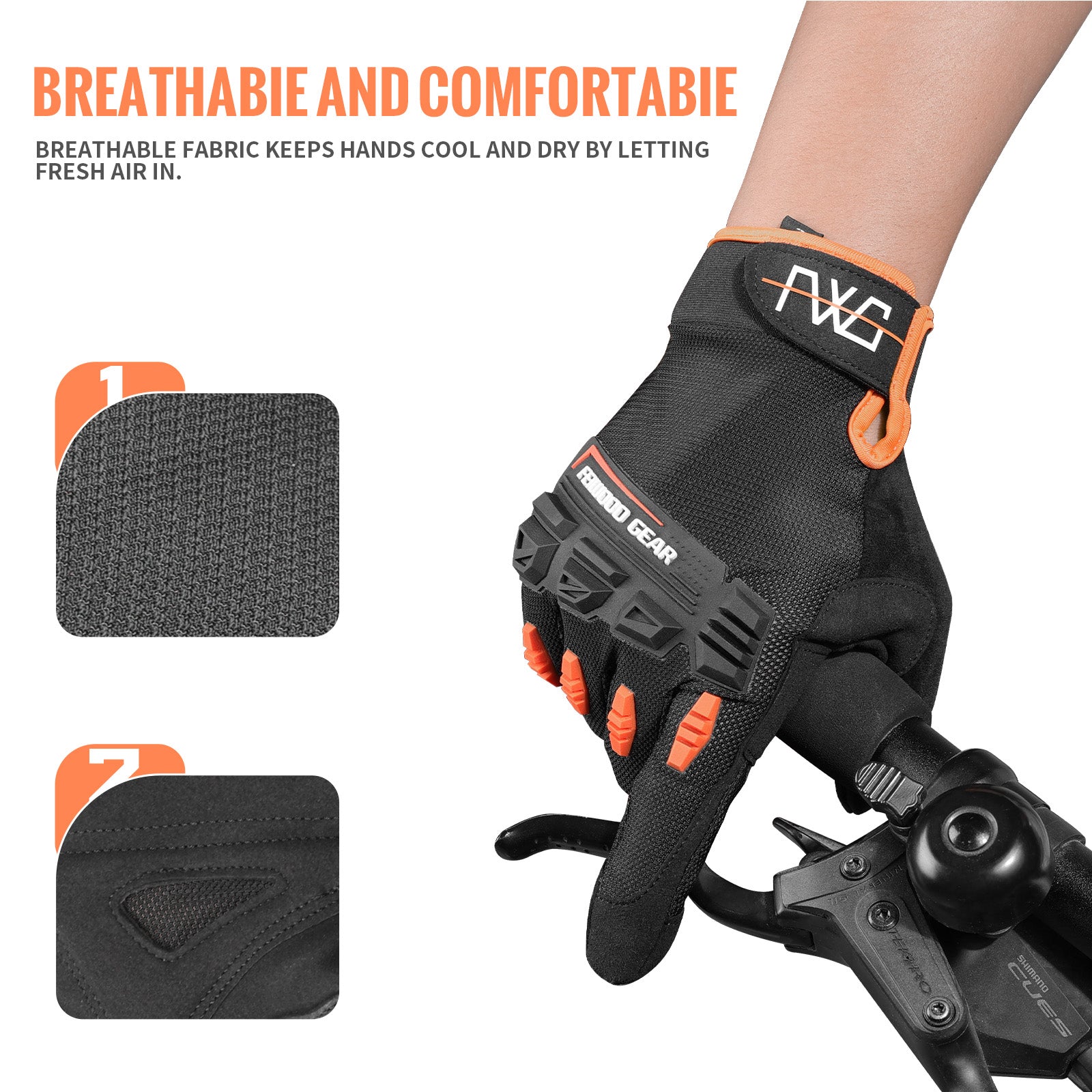 FEIWOOD GEAR Cycling Gloves for Men/Women-Full Finger Bicycle Gloves Anti-Slip Shock Absorbing Padded MTB/Road Biking Gloves