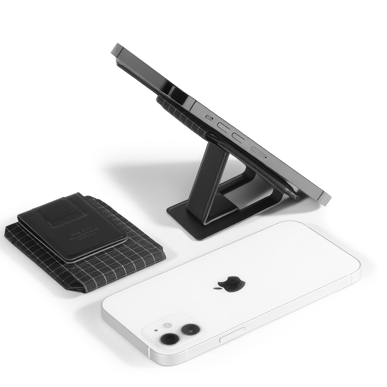 FEIWOODGEAR Magnetic Wallet Stand for iPhone Series, Slim Leather Card Holder fits 3 Cards，Anti-Degaussing for Office Travel Shopping