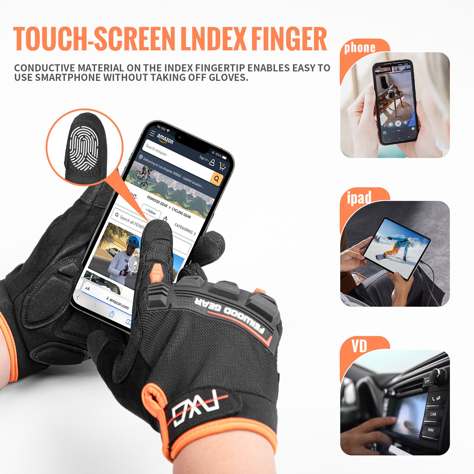 FEIWOOD GEAR Cycling Gloves for Men/Women-Full Finger Bicycle Gloves Anti-Slip Shock Absorbing Padded MTB/Road Biking Gloves