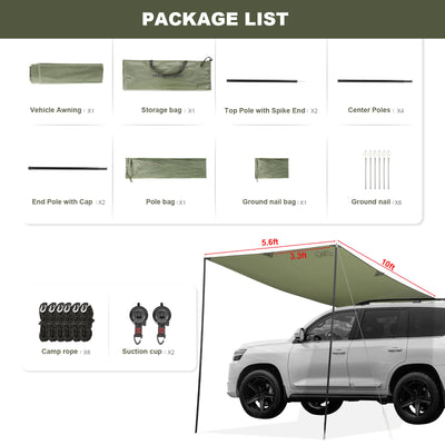 Feiwoodgear Car Awning for SUV, 10 x 5.6 FT VAN