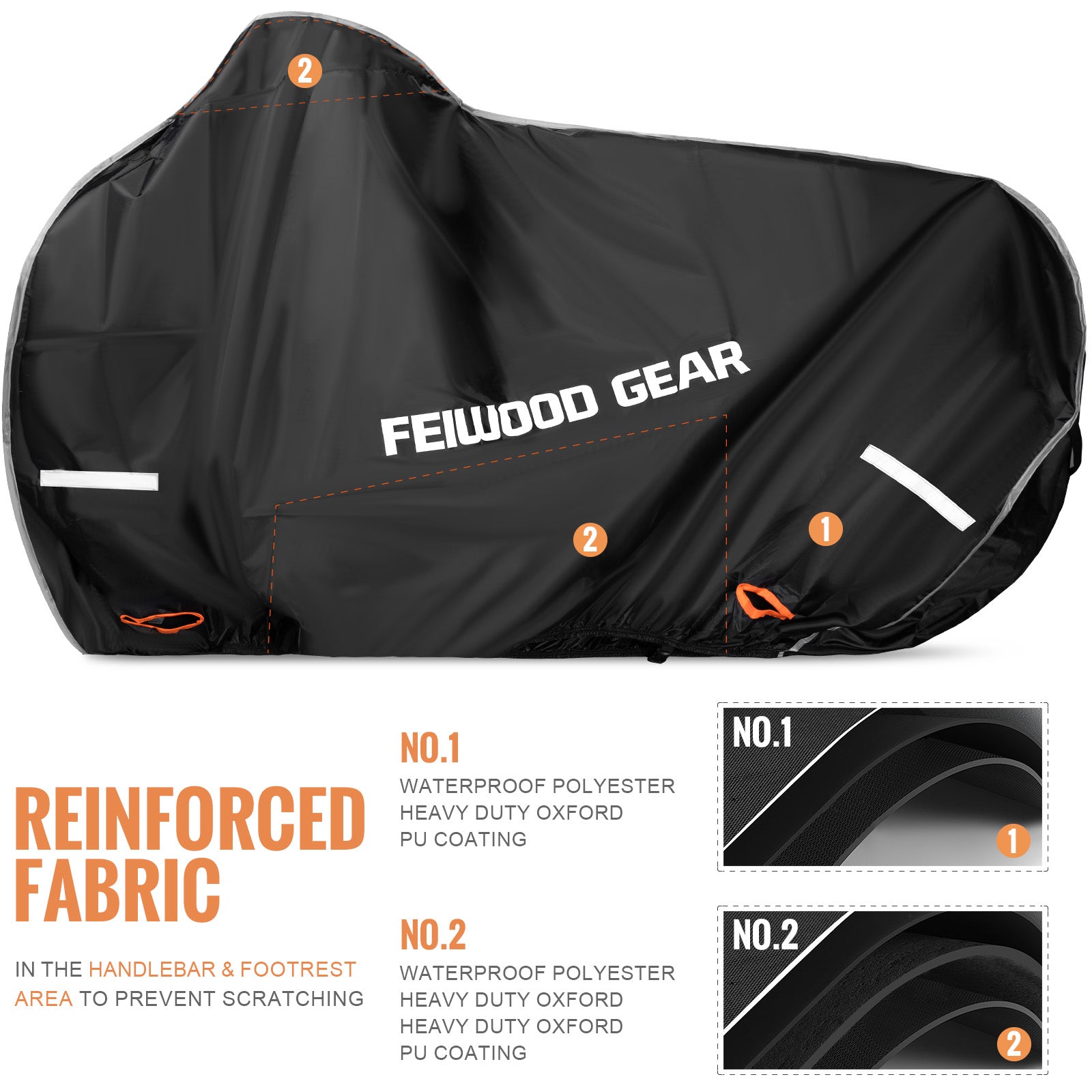 FEIWOOD GEAR Bike Cover for Transport on Rack, Waterproof Bicycle Cover Outdoor Storage for 1 Bike on Rear Bike Rack, Extra Fabric Reinforcement at the Handlebar & Pedal Area