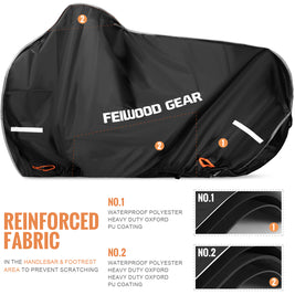 FEIWOOD GEAR Bike Cover for Transport on Rack, Waterproof Bicycle Cover Outdoor Storage for 1 Bike on Rear Bike Rack, Extra Fabric Reinforcement at the Handlebar & Pedal Area