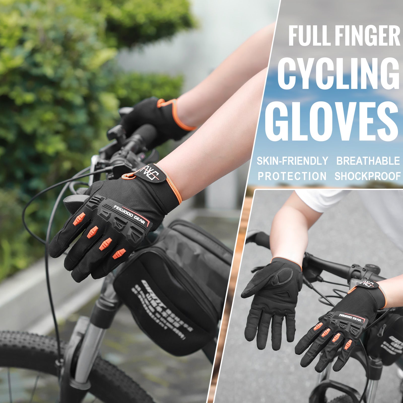 FEIWOOD GEAR Cycling Gloves for Men/Women-Full Finger Bicycle Gloves Anti-Slip Shock Absorbing Padded MTB/Road Biking Gloves