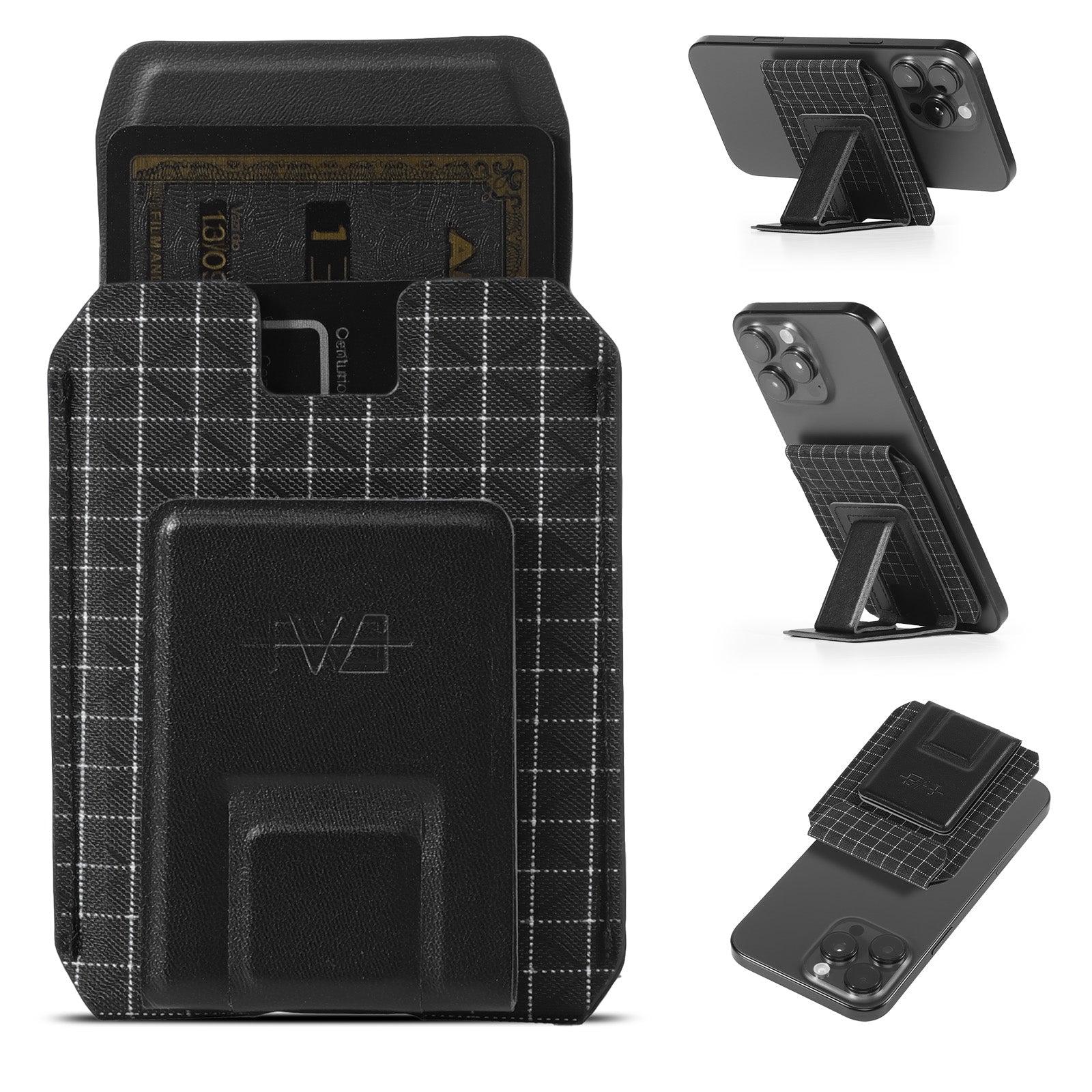 FEIWOODGEAR Magnetic Wallet Stand for iPhone Series, Slim Leather Card Holder fits 3 Cards，Anti-Degaussing for Office Travel Shopping