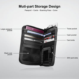 FEIWOODGEAR Passport Holder for Travel with Detachable Magnetic Card Case & Neck Strap RFID-Blocking Travel Organizer for Up to 3 Passports