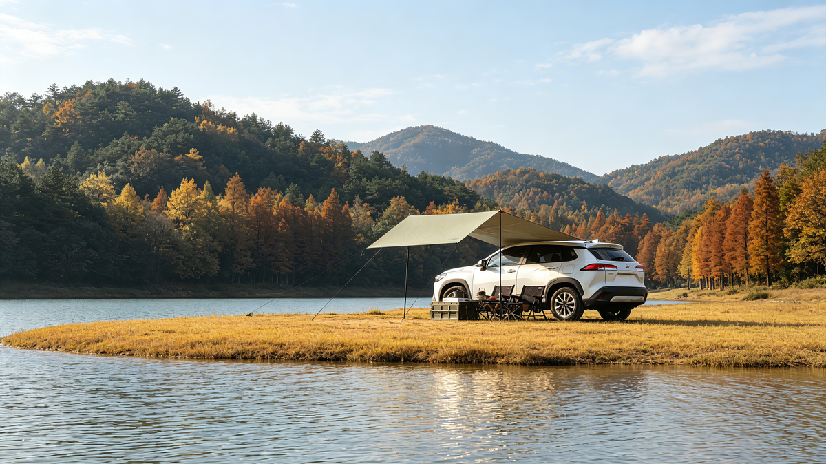 Feiwoodgear Car Awning for SUV, 10 x 5.6 ft | Needn't Roof Rack Hardwares, Waterproof & UV50+