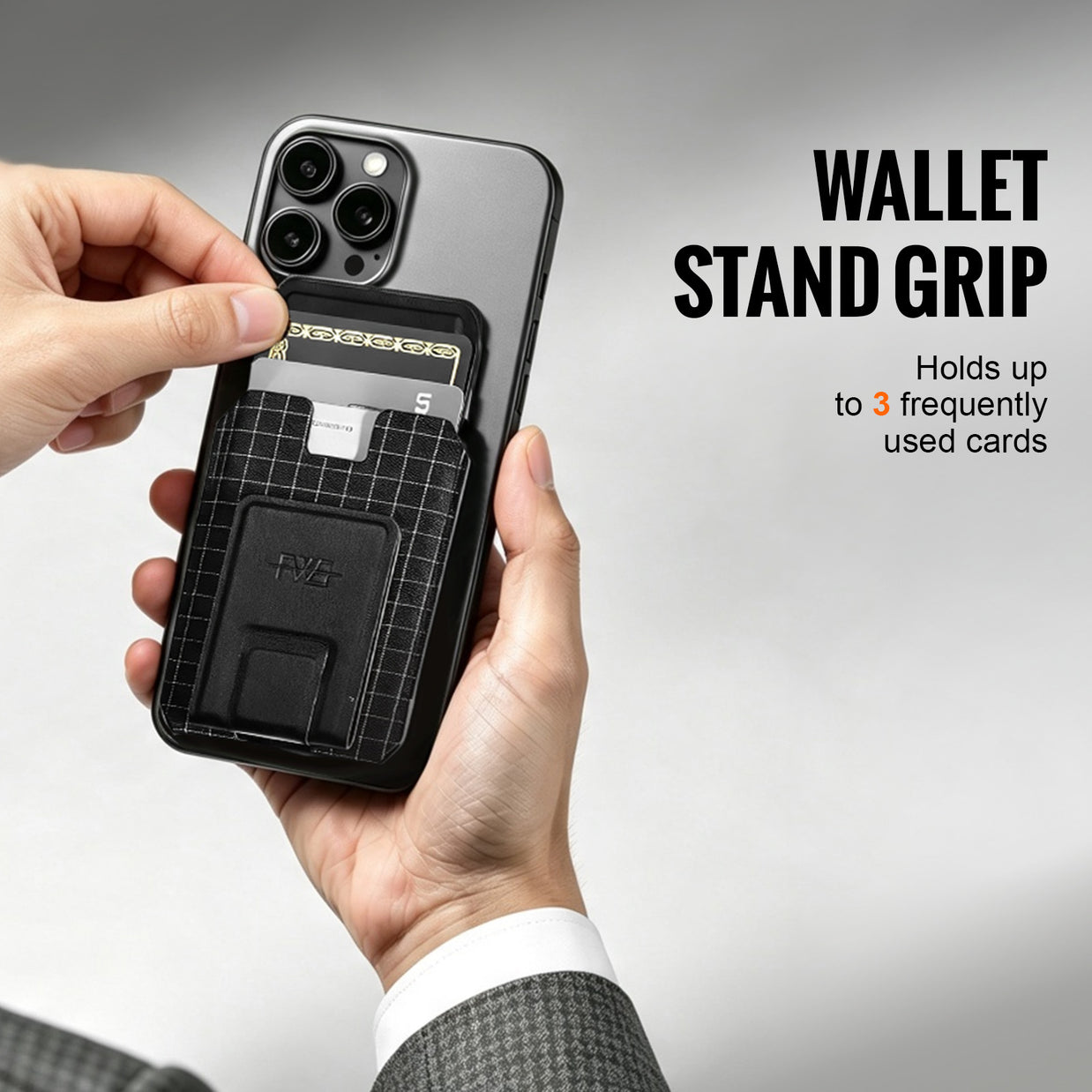 FEIWOODGEAR Magnetic Wallet Stand for iPhone Series, Slim Leather Card Holder fits 3 Cards，Anti-Degaussing for Office Travel Shopping