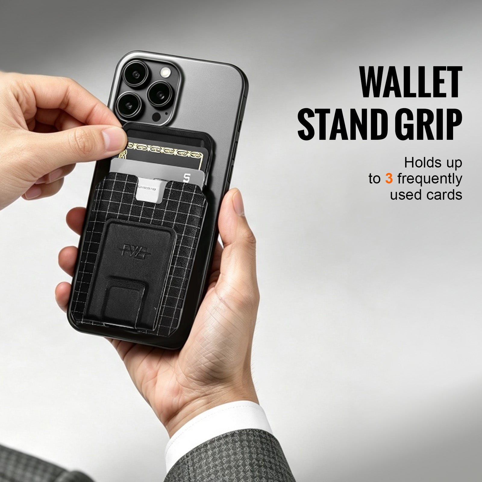 FEIWOODGEAR Magnetic Wallet Stand for iPhone Series, Slim Leather Card Holder fits 3 Cards，Anti-Degaussing for Office Travel Shopping
