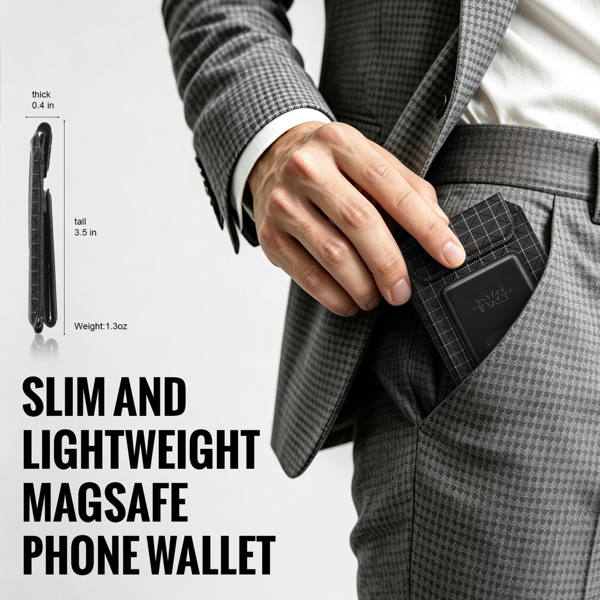 FEIWOODGEAR Magnetic Wallet Stand for iPhone Series, Slim Leather Card Holder fits 3 Cards，Anti-Degaussing for Office Travel Shopping