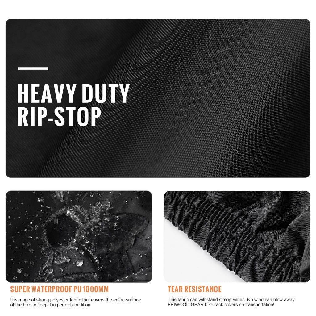 FEIWOOD GEAR Bike Cover for Transport on Rack, Waterproof Bicycle Cover Outdoor Storage for 1 Bike on Rear Bike Rack, Extra Fabric Reinforcement at the Handlebar & Pedal Area