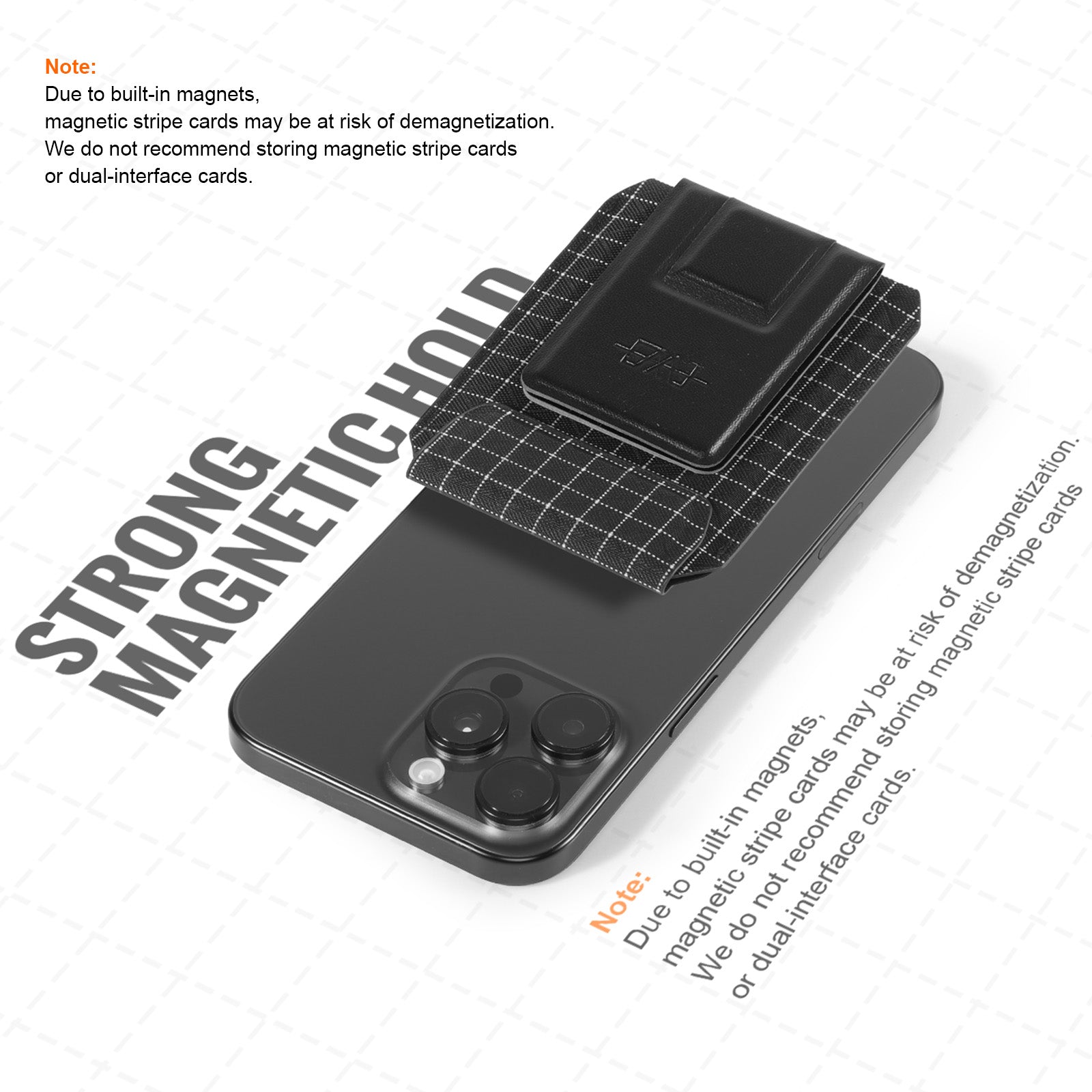 FEIWOODGEAR Magnetic Wallet Stand for iPhone Series, Slim Leather Card Holder fits 3 Cards，Anti-Degaussing for Office Travel Shopping