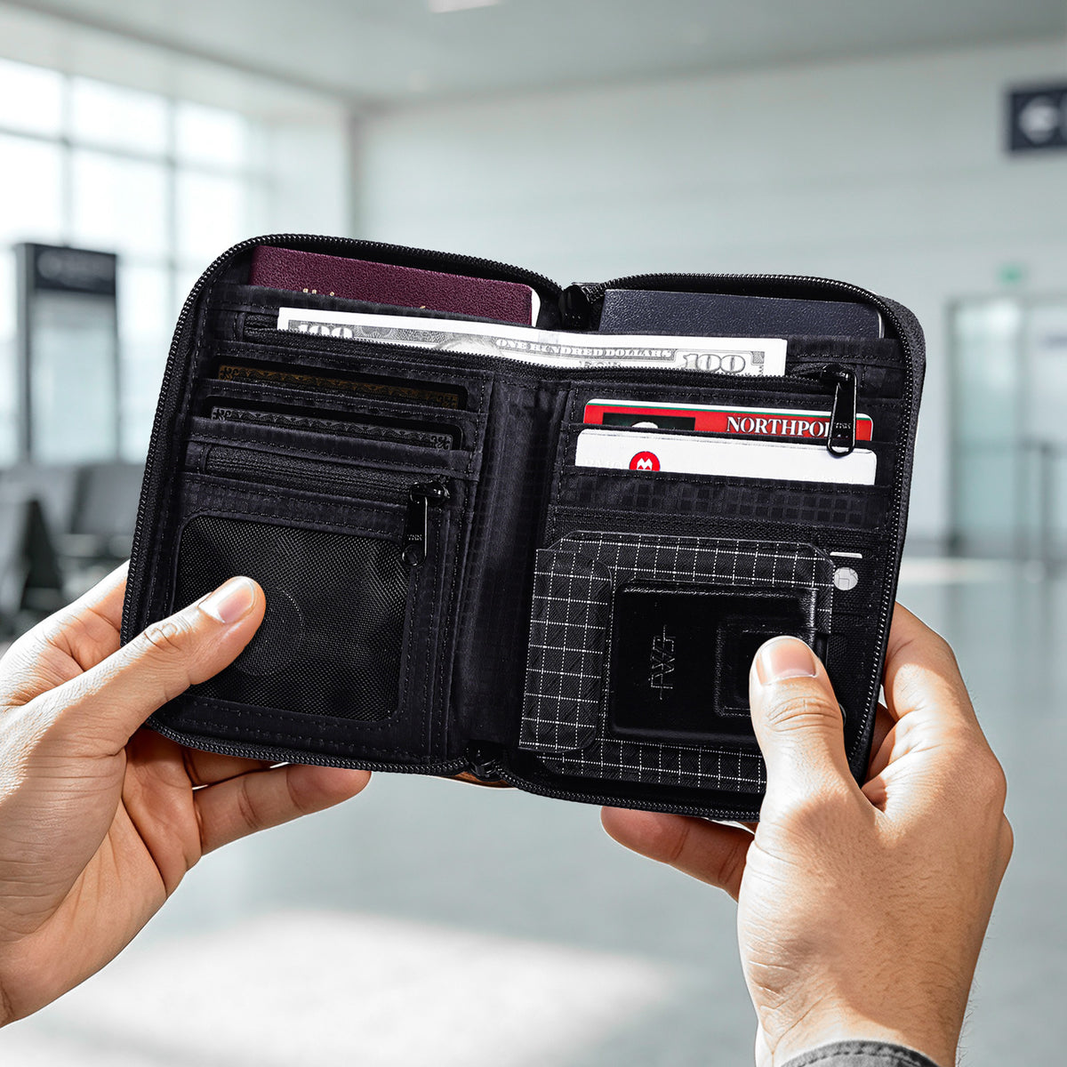 FEIWOODGEAR Passport Holder for Travel with Detachable Magnetic Card Case & Neck Strap RFID-Blocking Travel Organizer for Up to 3 Passports