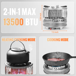 FEIWOOD GEAR 2 in 1 Portable Propane Heater & Stove, 3680 BTU-13500 BTU, Outdoor Heater Gas Stove with ignition